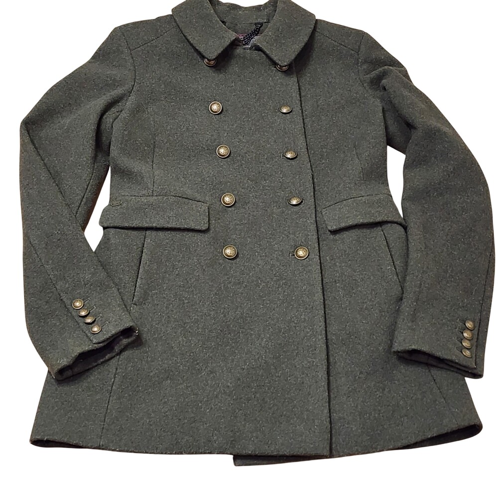 Superdry Pea Coat Womens Small Green Wool Military Double Breasted Lined